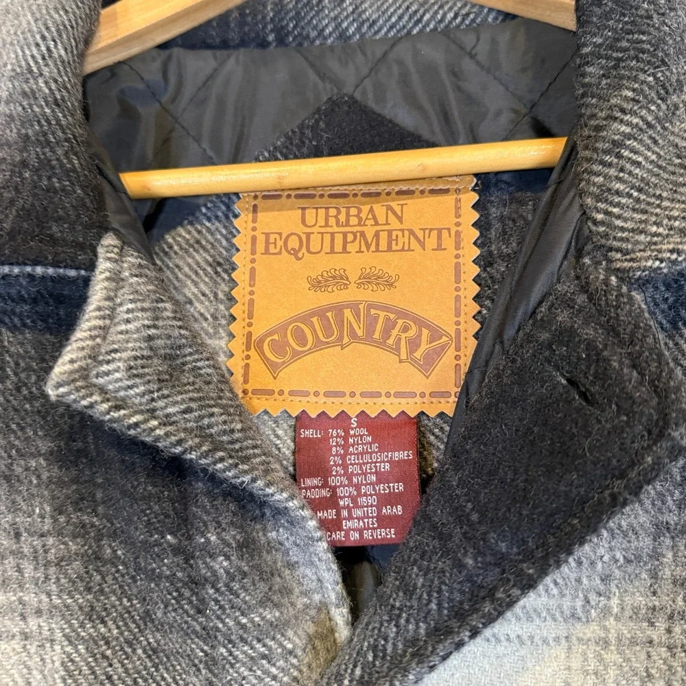 Urban Equipment Chore Coat Mens Small Gray Ombre Plaid Wool Blend Quilted Jacket